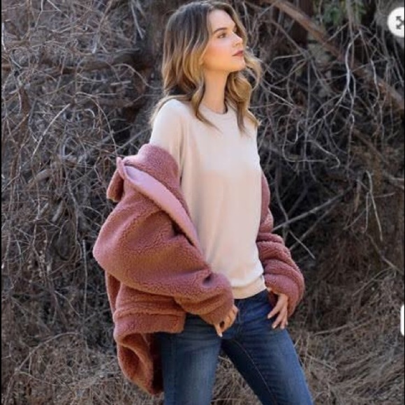 SHERPA JACKET ~ OVERSIZED DUSTY PINK ❤️ SZ S - Picture 3 of 7